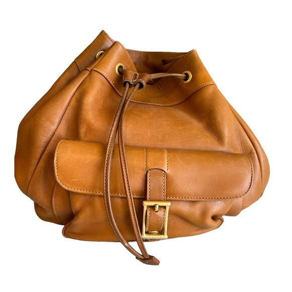 Vintage Authenticated Gucci Leather Bucket Style Backpack Carmel Brown - Picture 1 of 16
